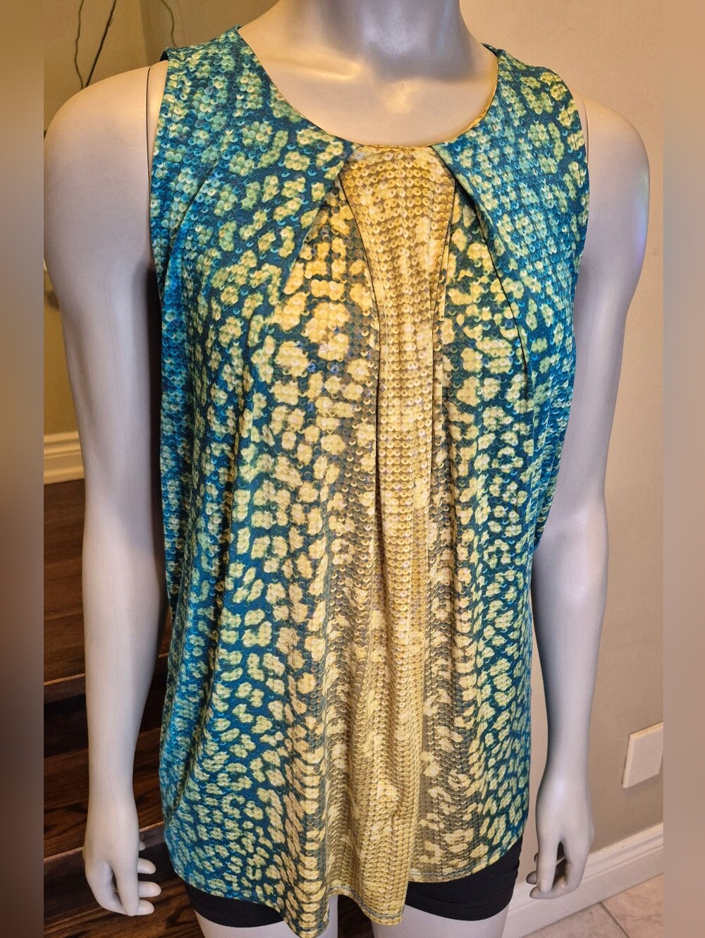 Worthington Teal Blue Marble-Print Top